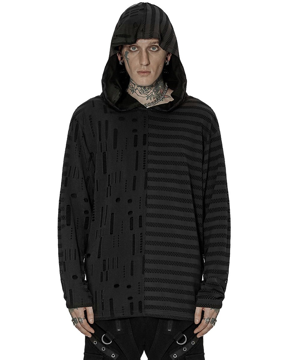 WT-737 Mens Dark Gothic Spliced Knit Hooded Top