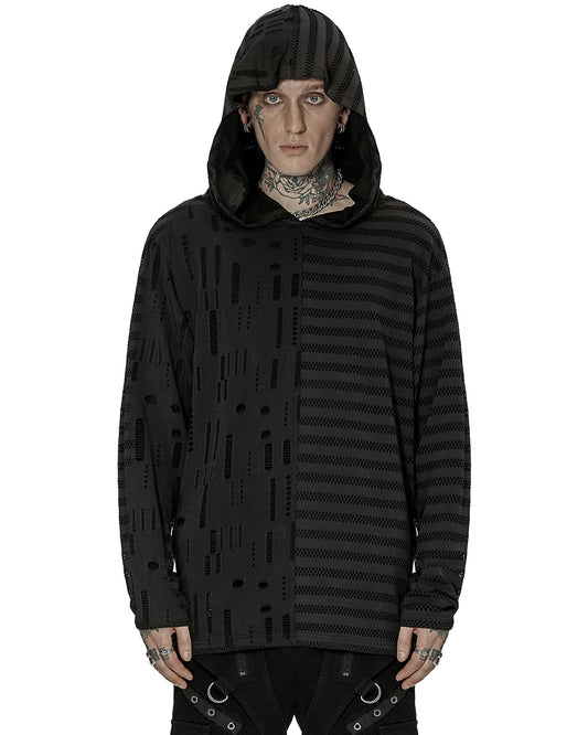 WT-737 Mens Dark Gothic Spliced Knit Hooded Top