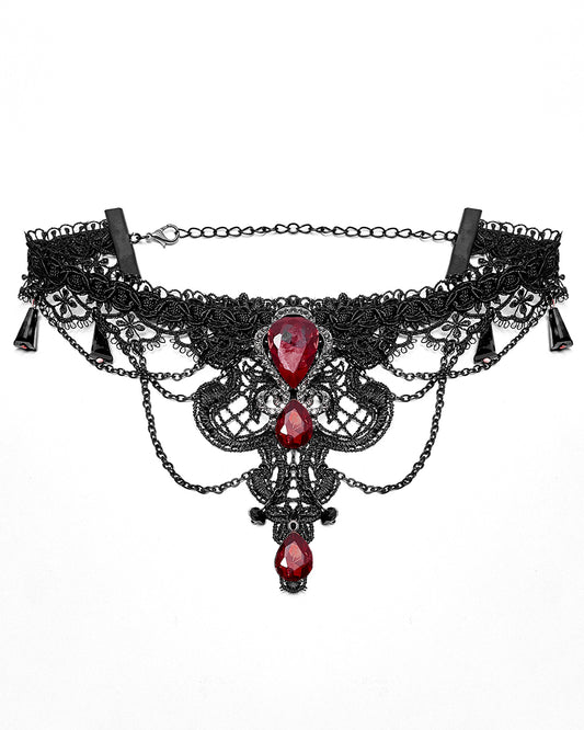 WS-469 Scarletine Gothic Choker Necklace - Black & Red