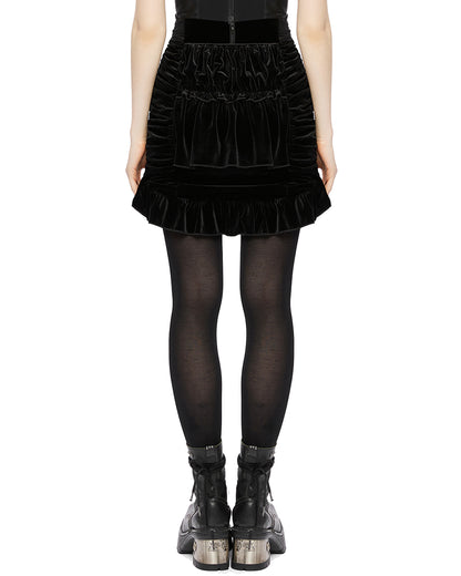 OPQ-1345 Daily Life Retrogothic Velvet Ruching Mini Skirt