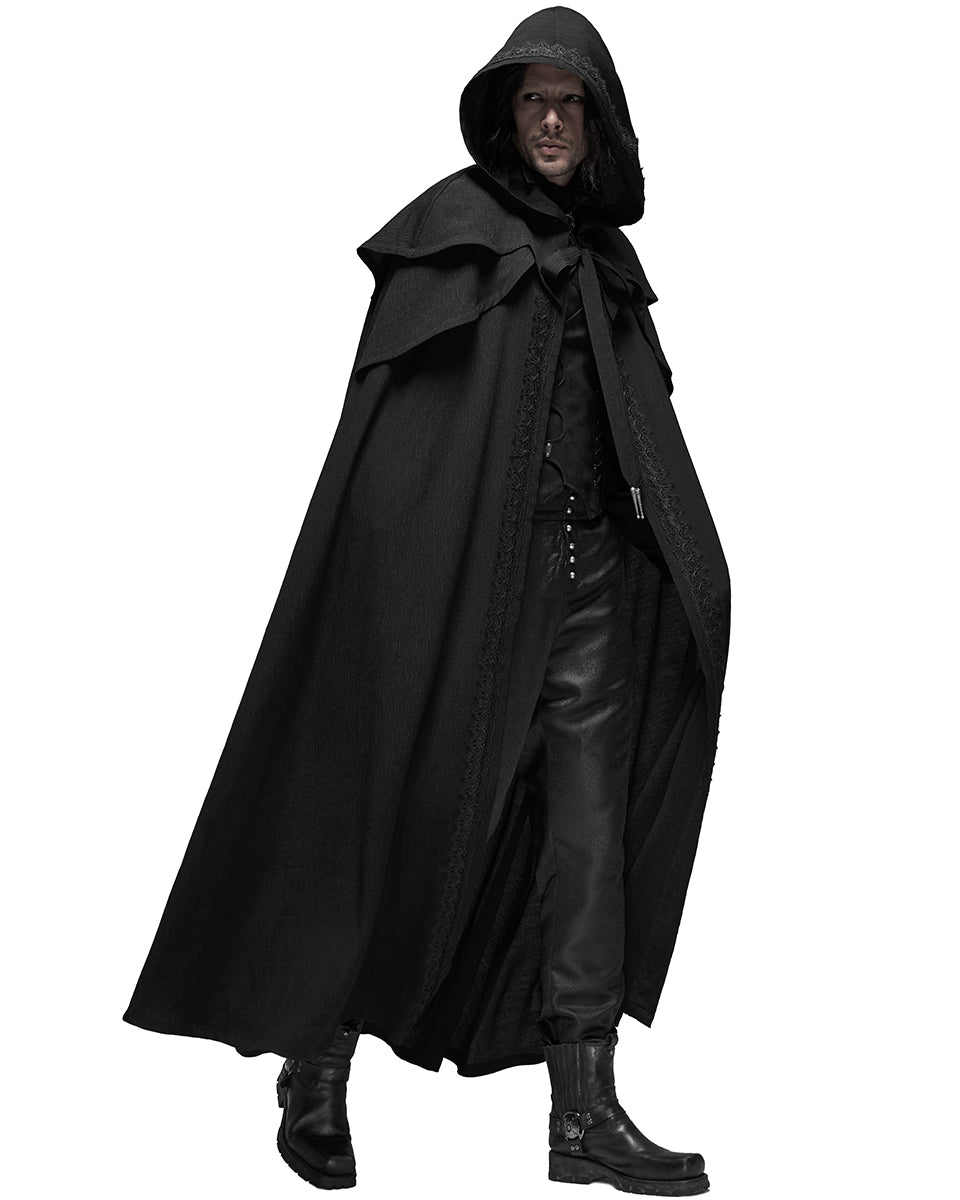 WY 1177 Necromancer Mens Hooded Gothic Travelling Cloak Punk Rave