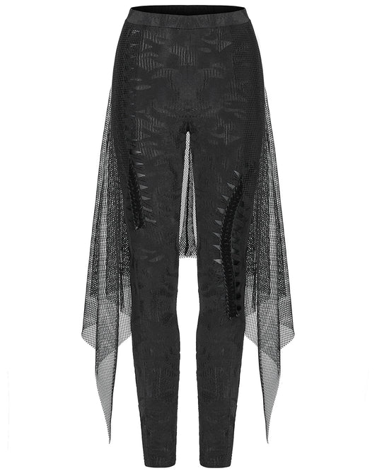 WK-424 Womens Apocalyptic Gothic Half-Skirt Leggings - Black