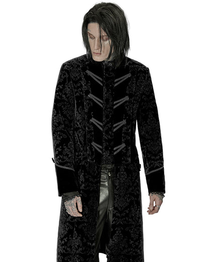WY-1429 Mens Dark Gothic Aristocrat Coat - Black Damask Velvet