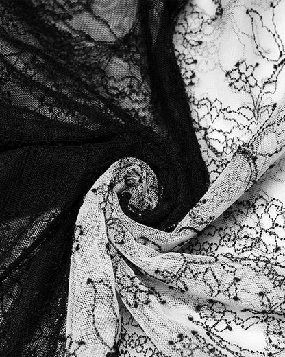 WT-727 Womens Gothic Poison Ivy Sheer Mesh Split Top - Black & White