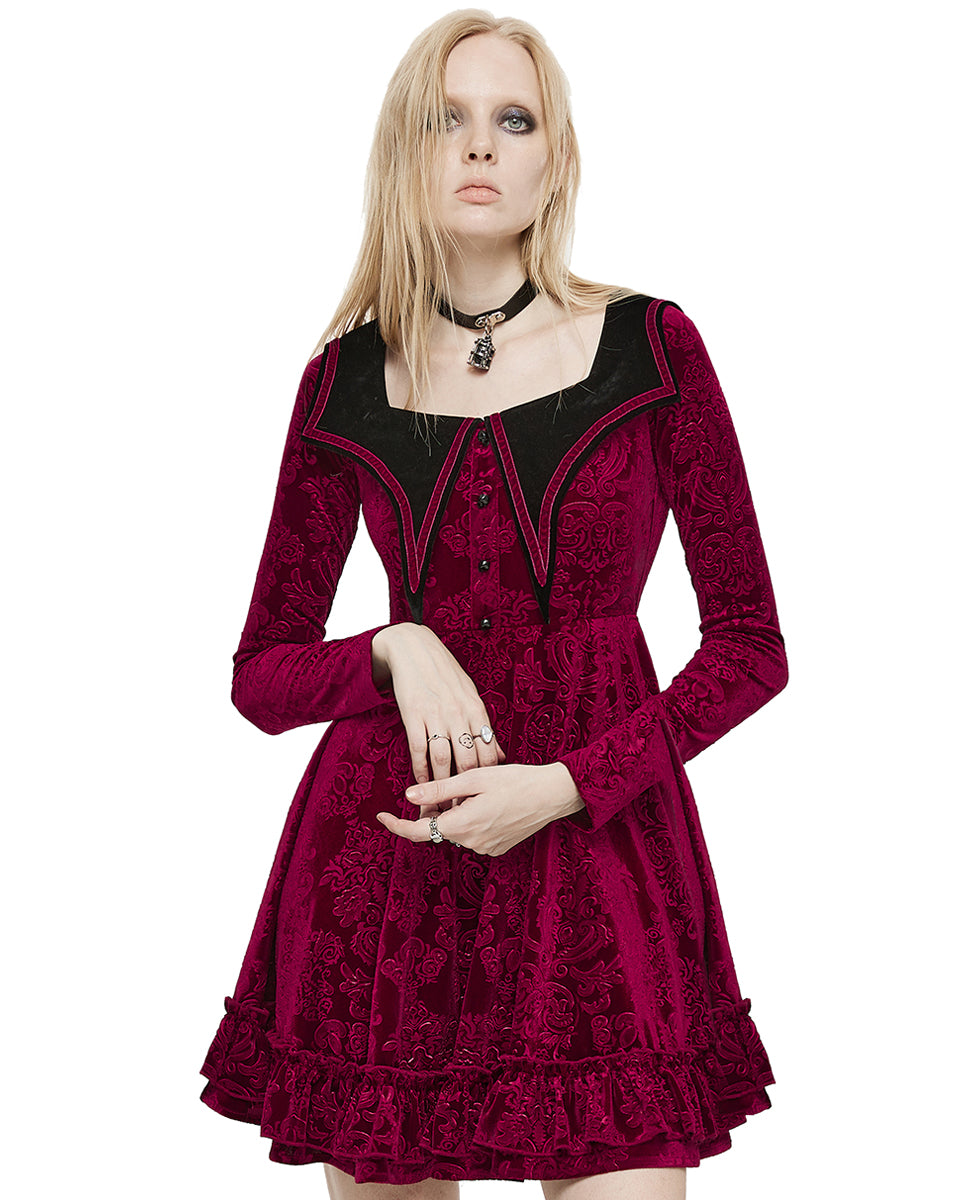 OPQ-1356 Daily Life Vampire Princess Velvet Mini Dress - Red & Black