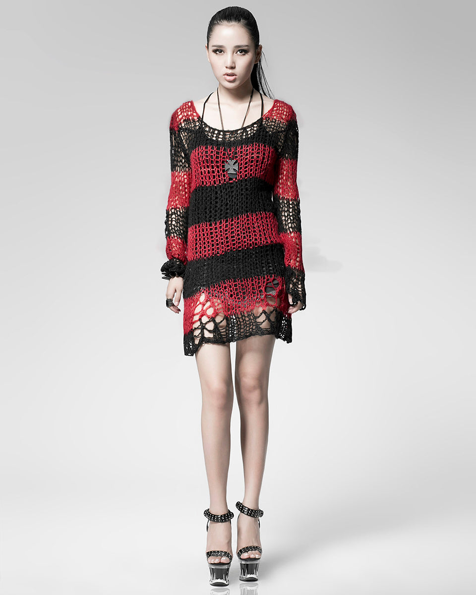PM-004 Shredded Knit Sweater - Black & Red
