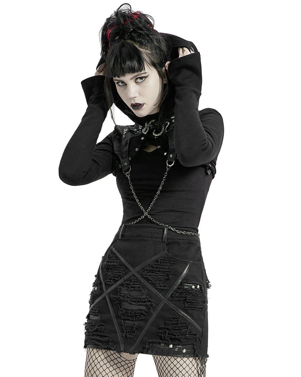 WY-1313 Serpentine Womens Cyberpunk Hooded Bolero - Black