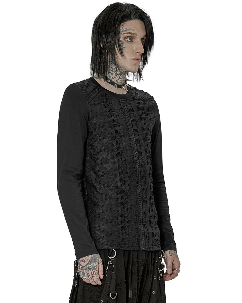 WT-753 Mens Dark Dystopian Gothic Sectional Broken Knit Top