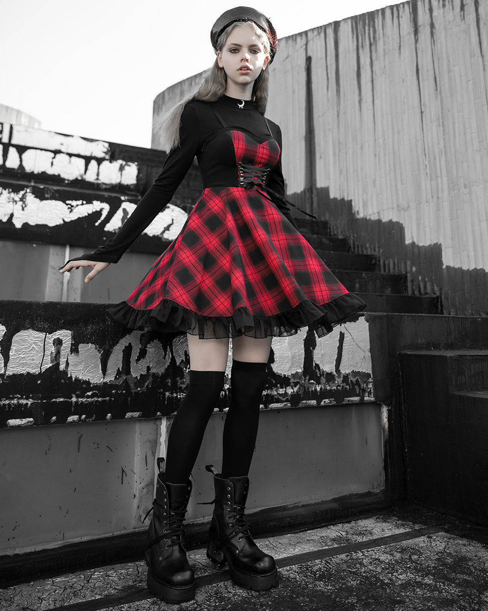 OPQ704 Anarchine Womens Punk Mini Dress - Red & Black Plaid – Punk Rave