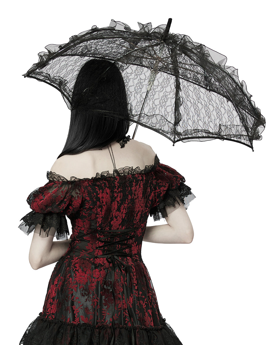 WS-548 Gothic Lolita Sheer Lace Ruffle Parasol