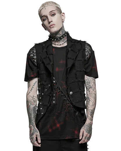 WY-1377 Mens Asymmetric Wasteland Punk Splicing Vest