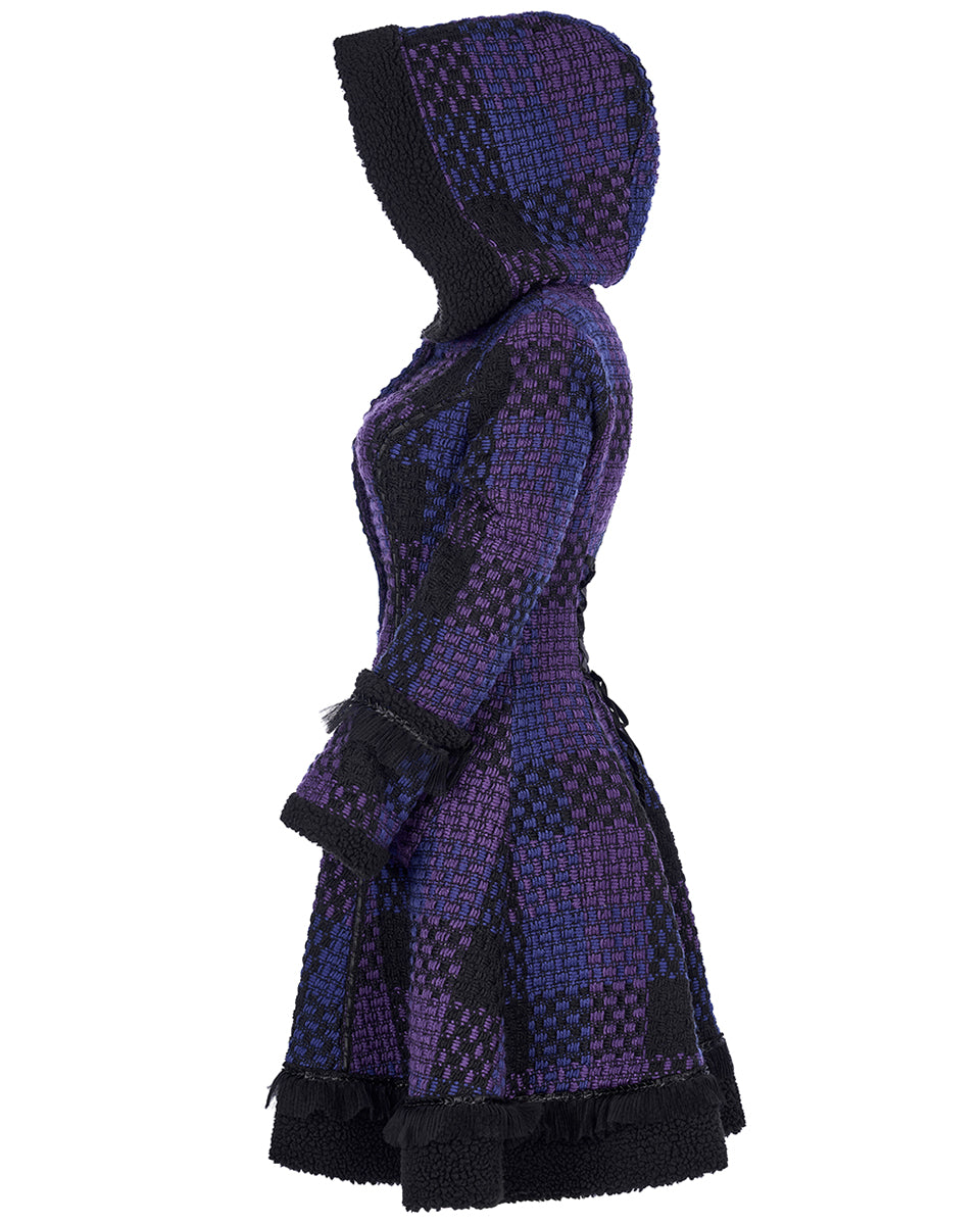 WLY-102 Pyon Pyon Womens Gothic Lolita Hooded Coat - Black & Purple Check