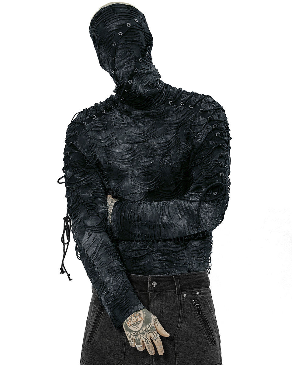 WT-749 Mens Shredded Knit Apocalyptic Gothic Sweater Top