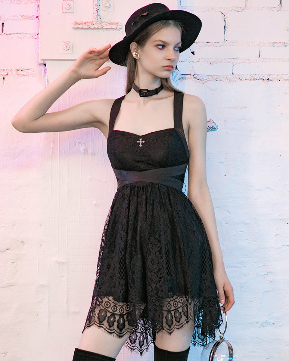 OPQ-728 Daily Life Gothic Crucifix Sash Mini Dress