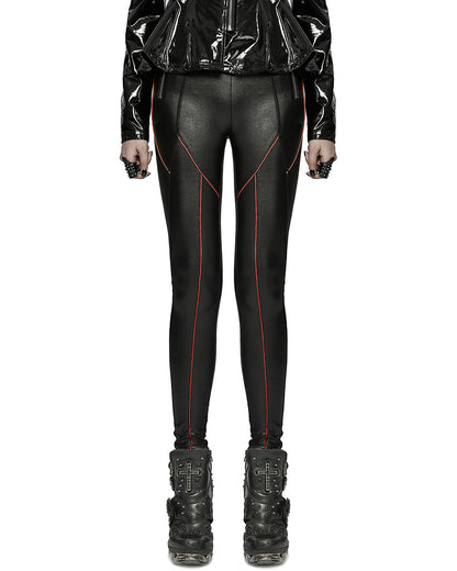 DK-511 Womens Casual CyberGoth Leggings - Black & Red - Extended Size Range