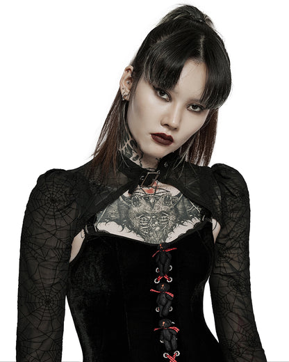 WQ-569 Womens 2 Piece Gothic Velvet Dress & Mesh Bolero Set