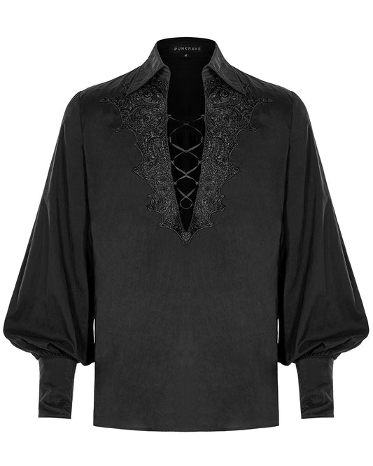 WY-1160 Phineas Mens Regency Gothic Lace Up Poet Shirt