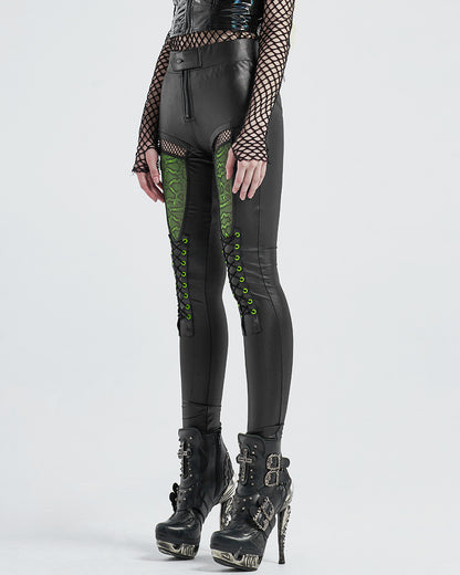 WK-491 Womens Serpentine Printed Mesh Cyberpunk Leggings - Black