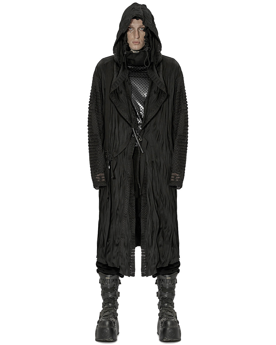 WY-1425 Mens Dark Dystopian Gothic Hooded Broken Knit Splicing Cloak