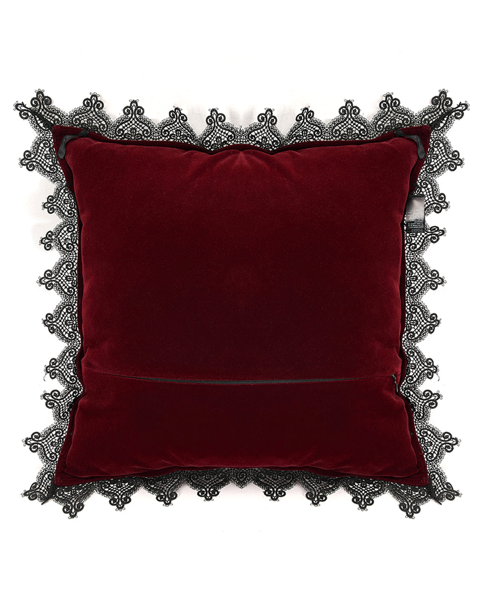 JZ-002 Gothic Home Lace Applique Filled Cushion - Red Velvet