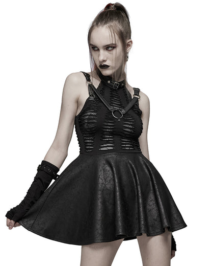 WQ-547 Womens Laser Cut Cobweb Mesh Bondage Mini Dress