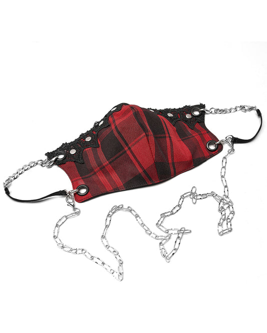 OPS234 Daily Life Urban Punk Chic Chained Mask - Red & Black Plaid