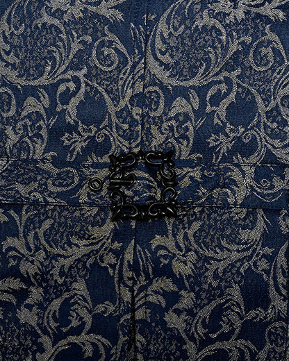 WY-1436 Mens Dark Gothic Aristocrat Chained Waistcoat Vest - Blue Jacquard