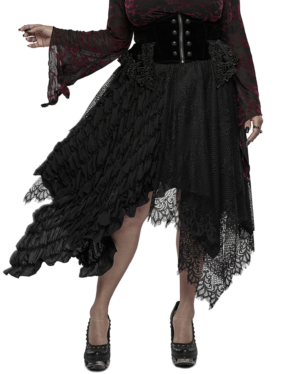 DQ-595 Plus Size Womens Gothic Spliced Lace Witch Skirt