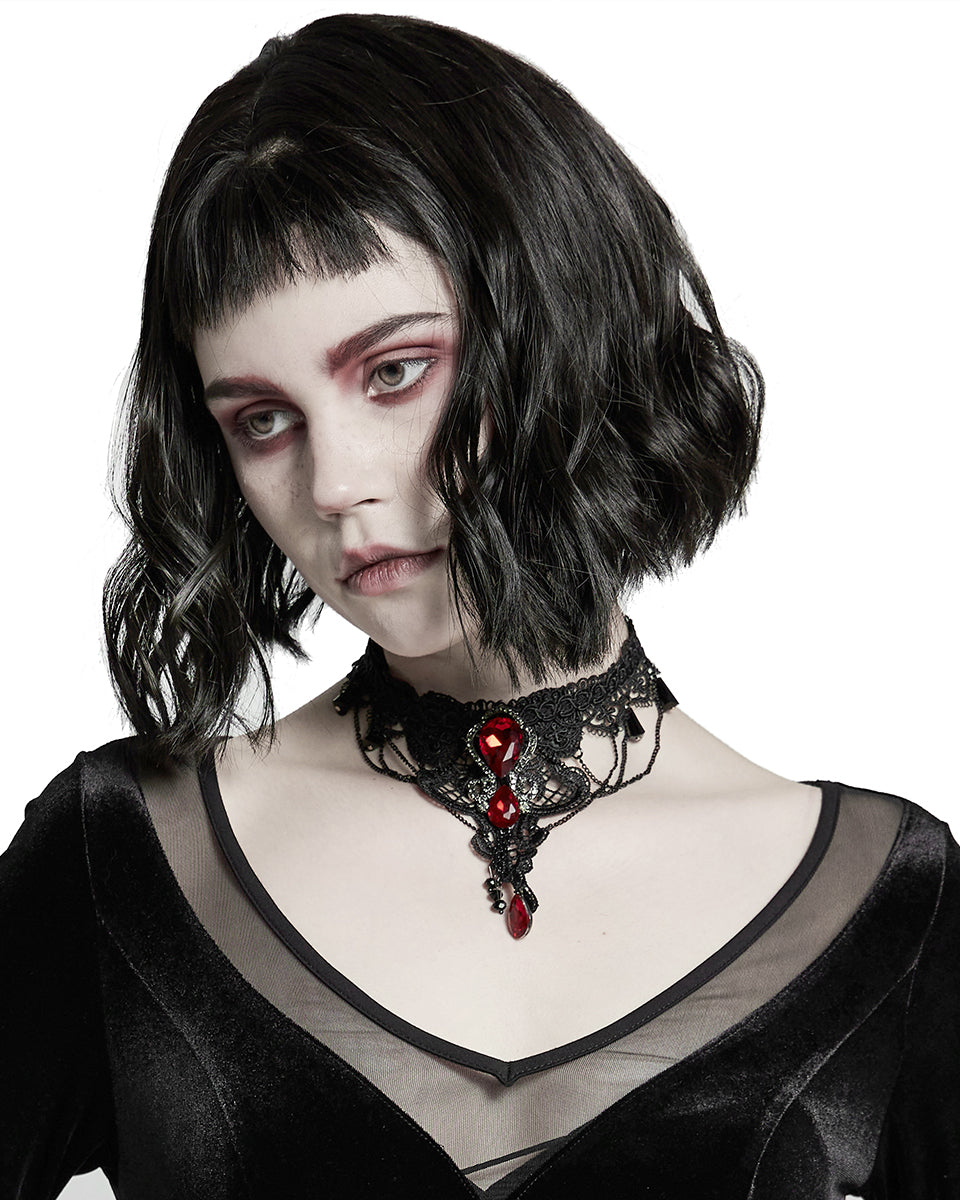WS-469 Scarletine Gothic Choker Necklace - Black & Red