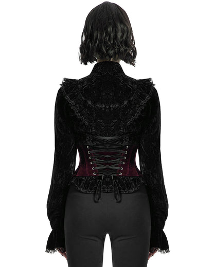 SHAPERX Women's Steel Boned Corset Gothic Stripe Steampunk Velvet