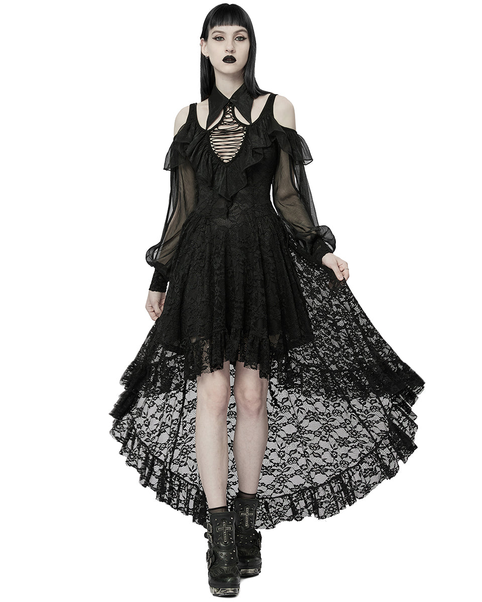 WQ-605 Decadent Gothic Floral Lace Hi Low Dress