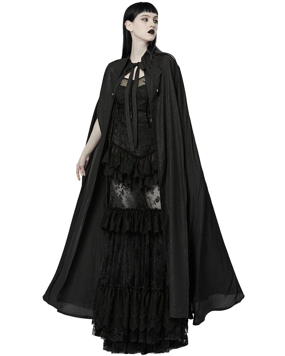 WY-1454 Womens Baroque Gothic Lace Applique Chiffon Travelling Cloak