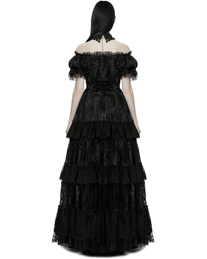 WQ-613 Dark Decadence Flocked Lace Gothic Wedding Dress - Black