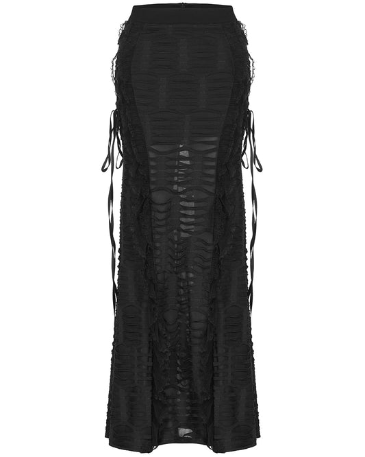 WQ-609 Womens Apocalyptic Gothic Witch Shredded Split Hem Maxi Skirt