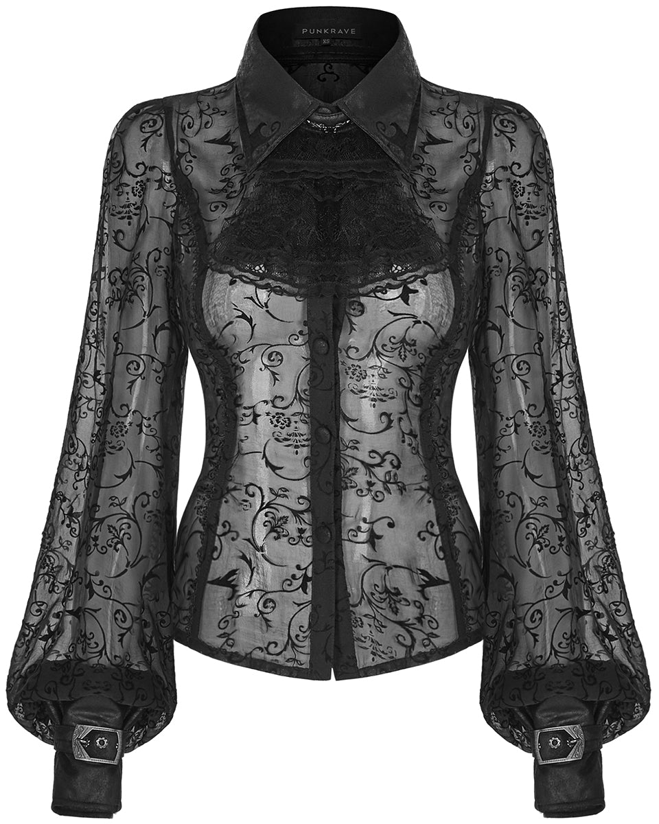 WY-1201 Enamoured Dusk Womens Sheer Gothic Blouse Top & Cravat