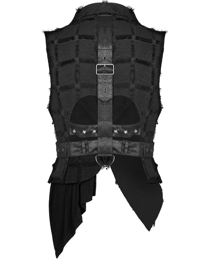 WY-1377 Mens Asymmetric Wasteland Punk Splicing Vest