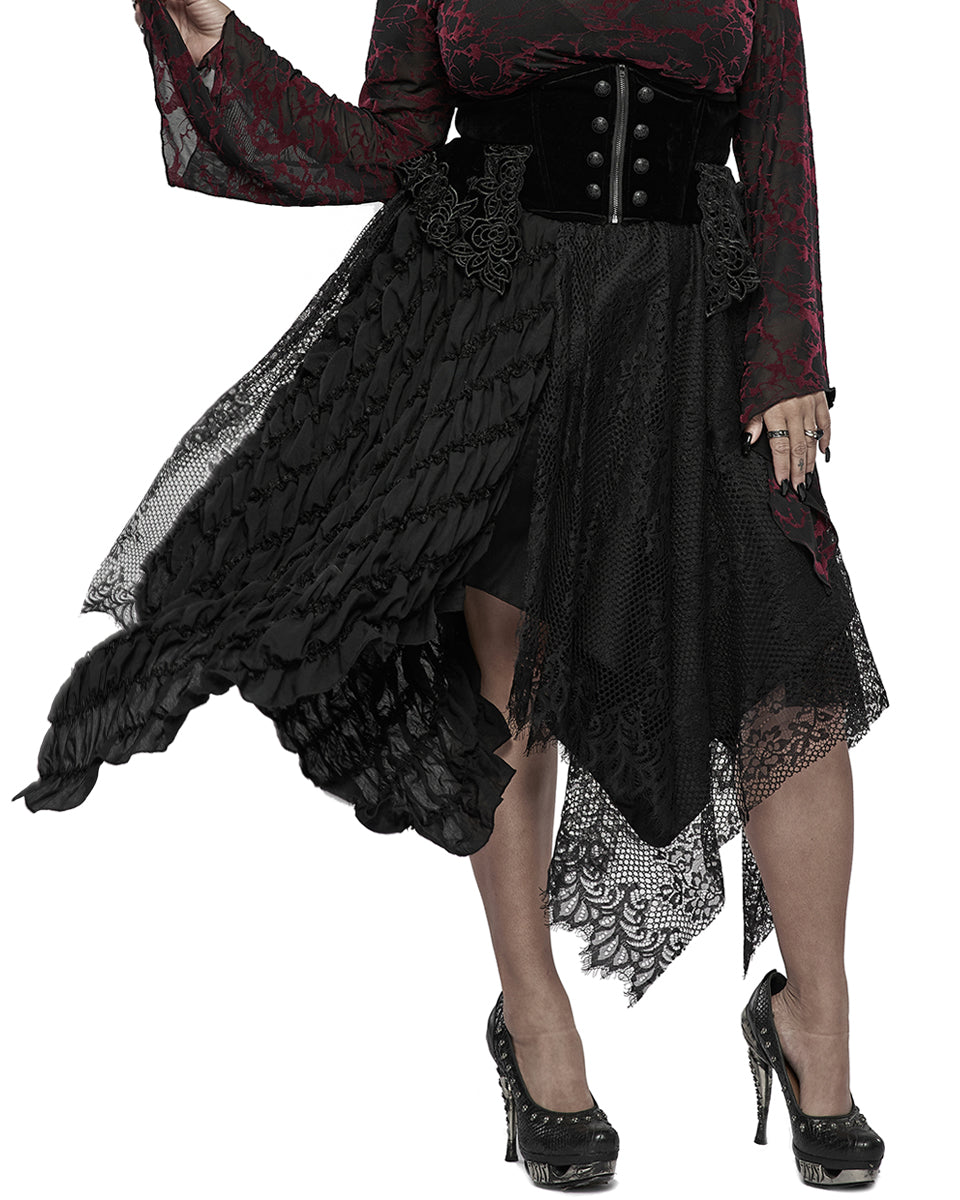 DQ-595 Plus Size Womens Gothic Spliced Lace Witch Skirt