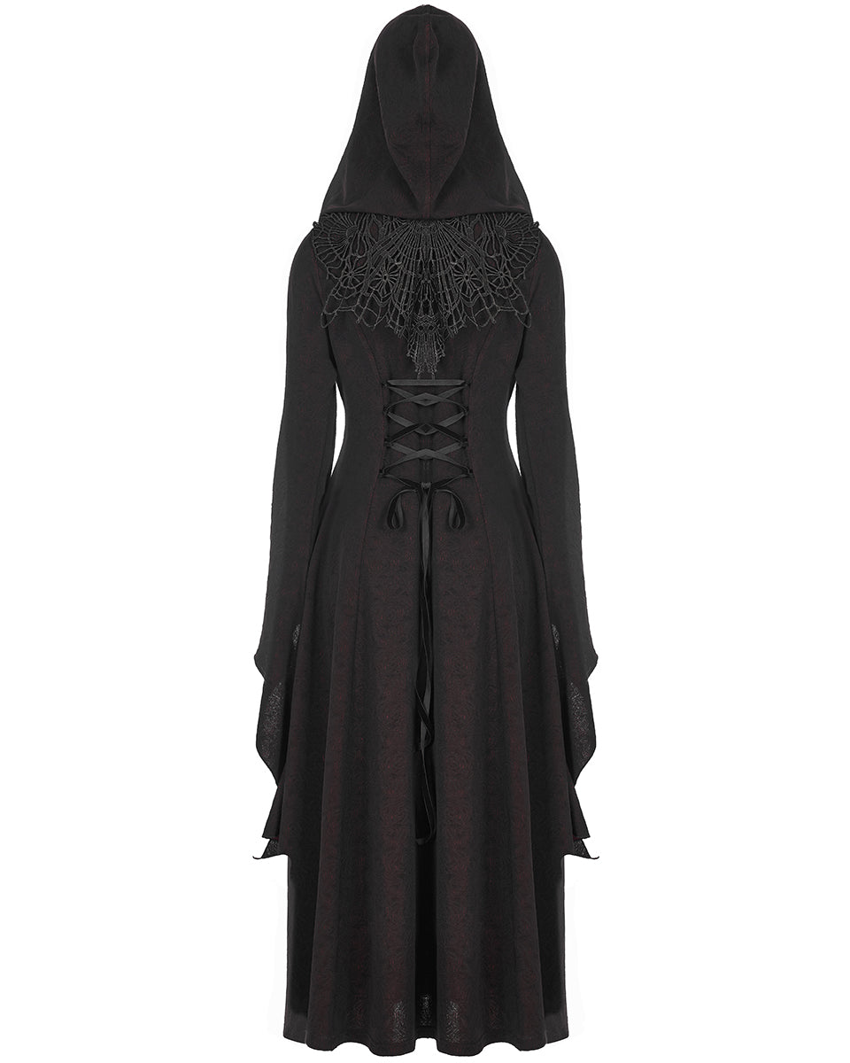 DY-1404 Womens Gothic Lace Applique Cloak Jacket - Black & Red - Extended Size Range