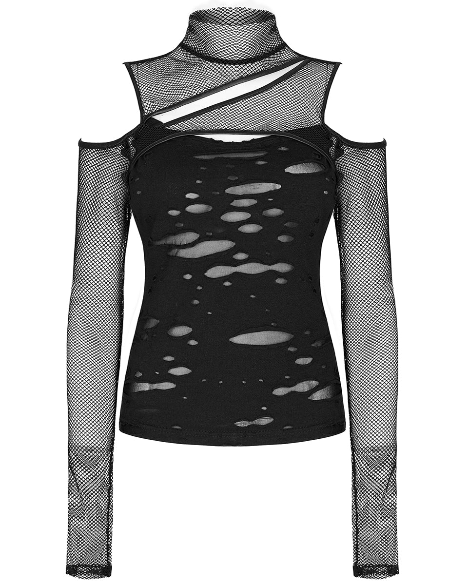 WT-744 Womens Apocalyptic Punk Broken Knit & Fishnet Top – Punk Rave