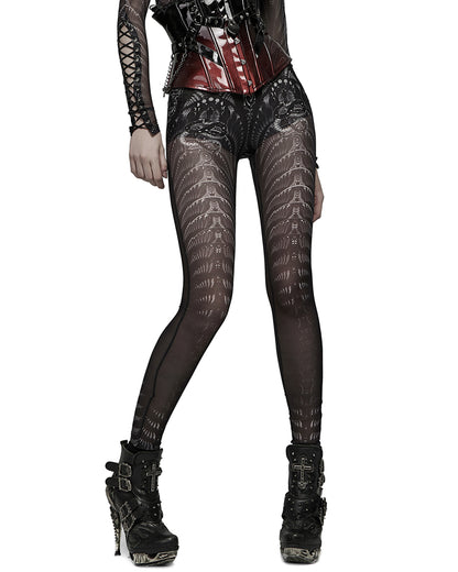 WK-491 Womens Serpentine Printed Mesh Cyberpunk Leggings - Black & White