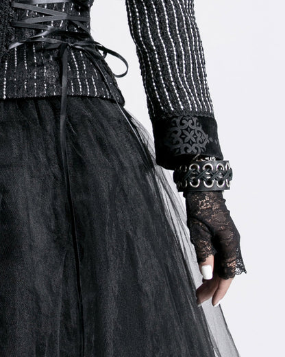 LS-037 Pyon Pyon Gothic Lace Fingerless Gloves - Black