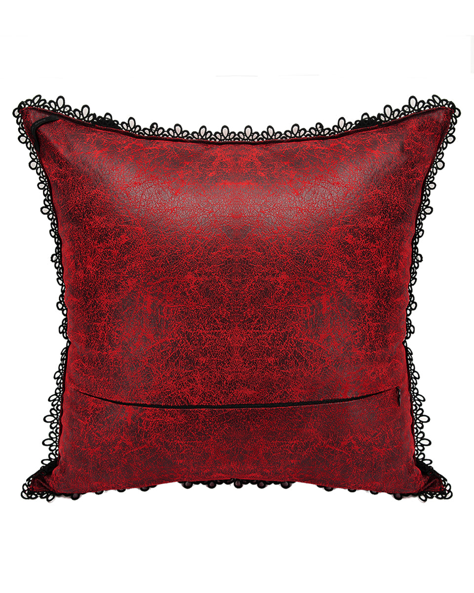 JZ-003 Gothic Home Lace Applique Filled Cushion - Red