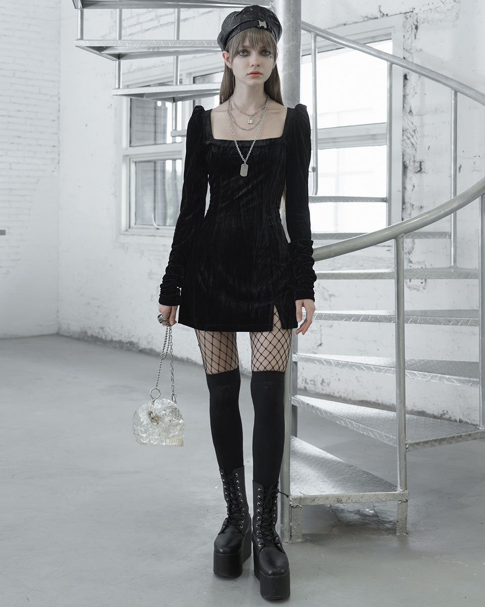 Daily Life Urban Occult Textured Velvet Gothic Witch Dress