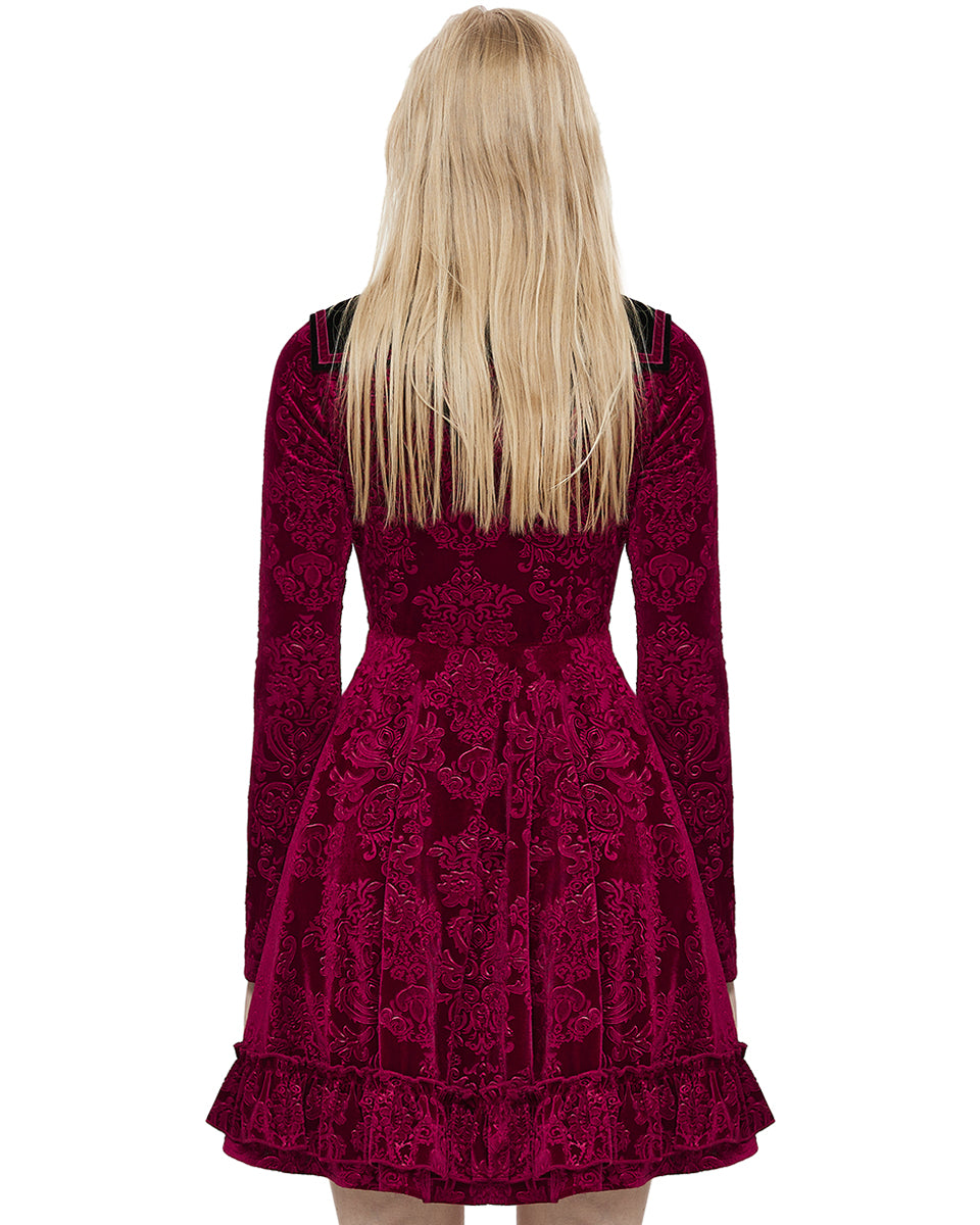 OPQ-1356 Daily Life Vampire Princess Velvet Mini Dress - Red & Black