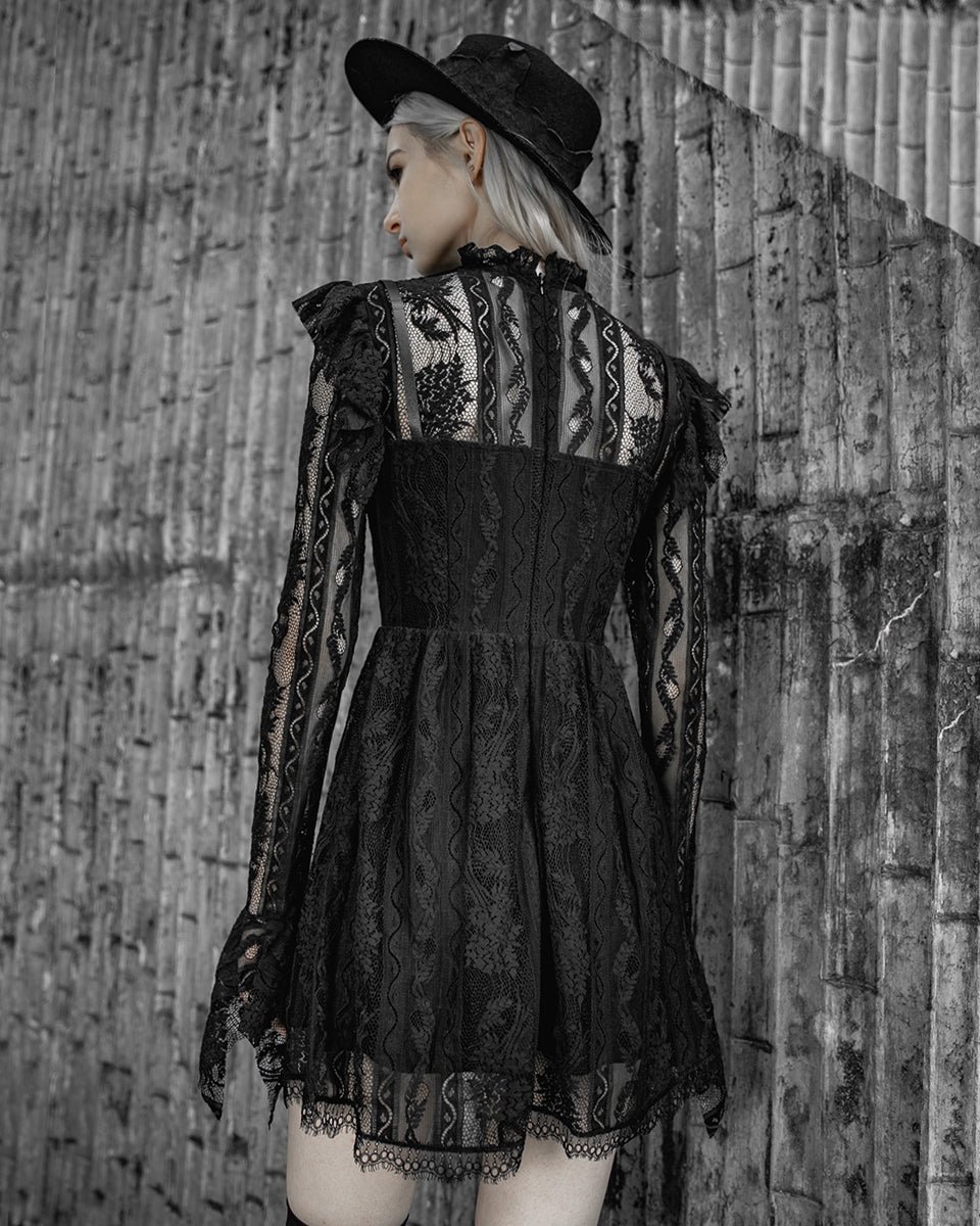 OPQ722 Daily Life Urban Occult Gothic Lace Keyhole Witch Dress