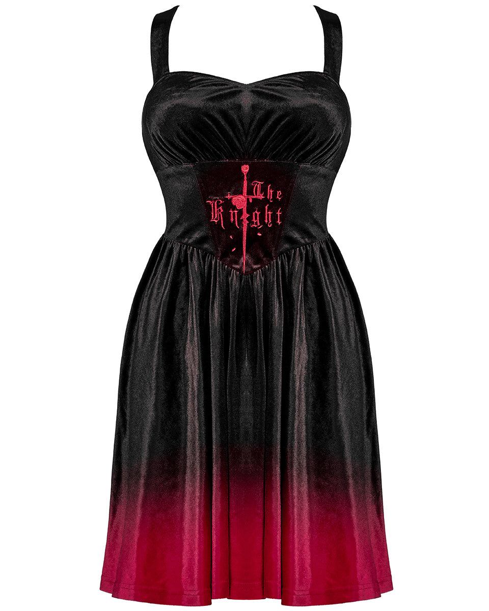 OPQ-1339 Daily Life Dark Knight Gothic Gradient Velvet Slip Dress - Black & Red