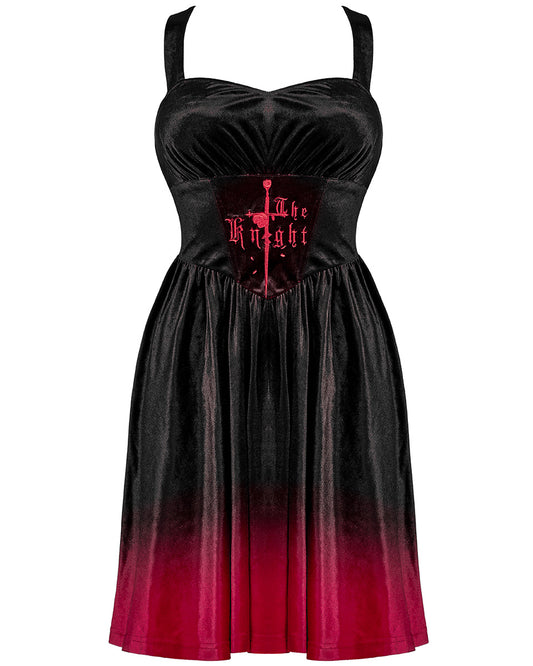 OPQ-1339 Daily Life Dark Knight Gothic Gradient Velvet Slip Dress - Black & Red