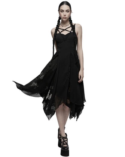 OPQ-1212 Daily Life Casual Gothic Lace Hem Pentagram Dress