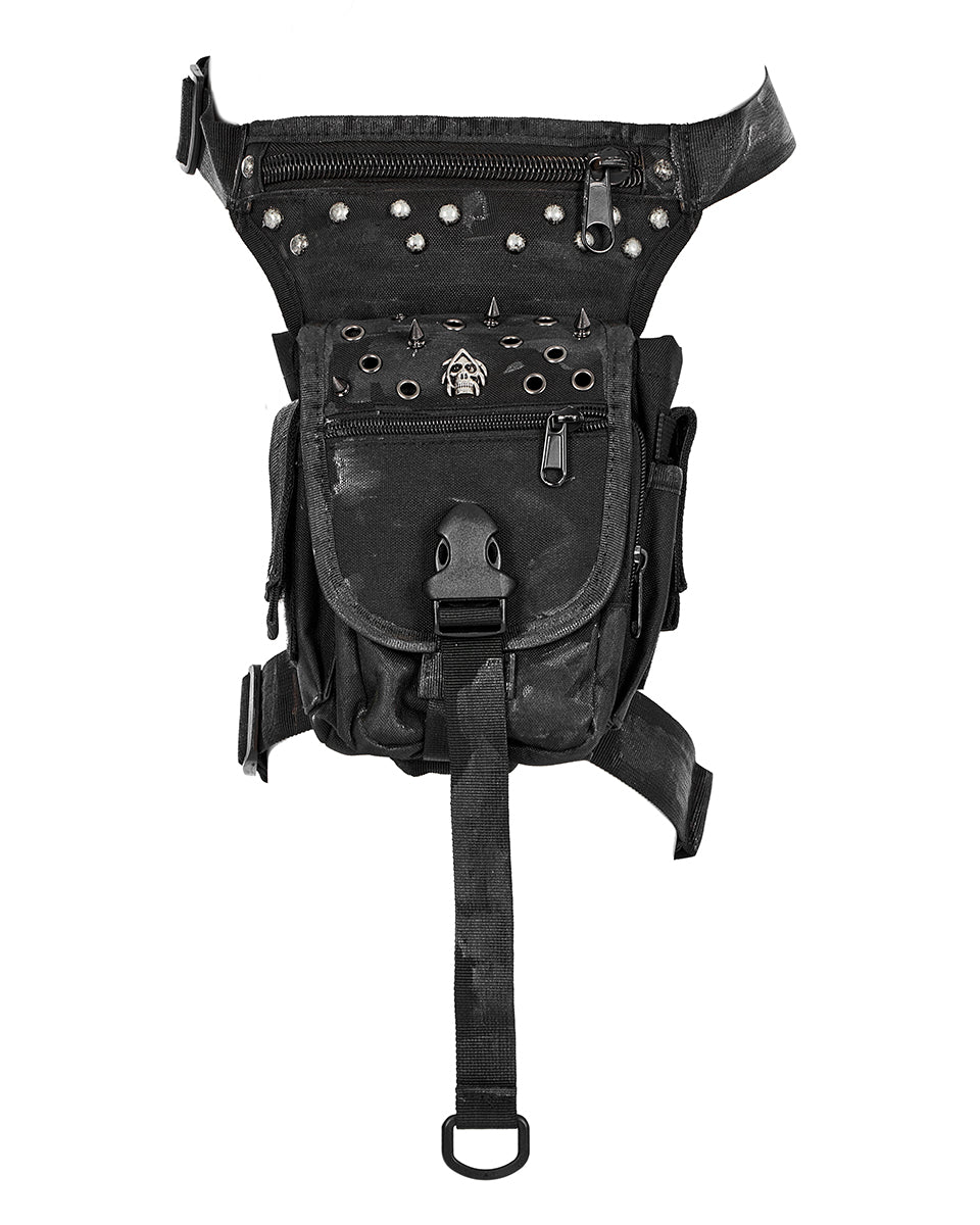 WS-528 Mens Apocalyptic Punk Studded Utility Belt & Hip Bag