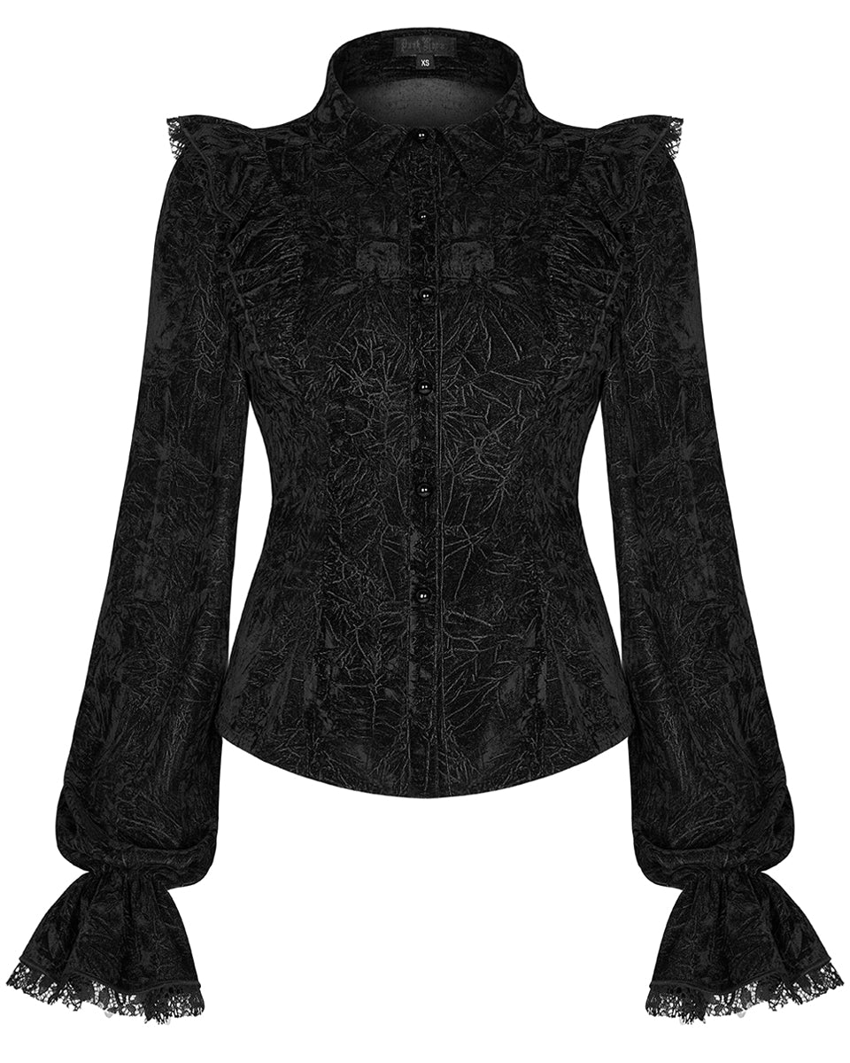 WY-1305 Nightshade Womens Gothic Velvet Blouse Top - Black